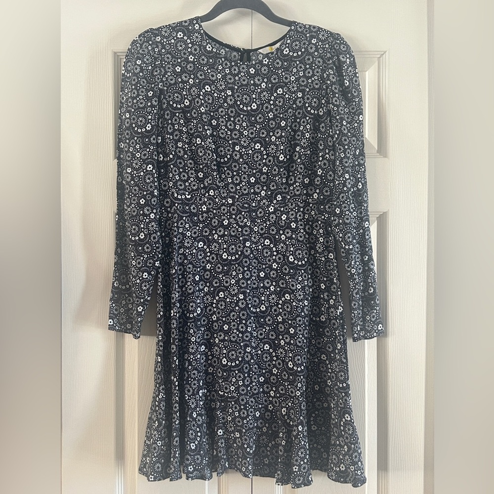 Boden Dress Women’s Size 2R Black White Floral Long Sleeve Keyhole Back NWT